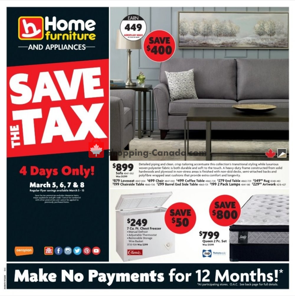 Home Furniture Canada, flyer (Save The Tax West) March 5 March 15, 2020 Shopping Canada
