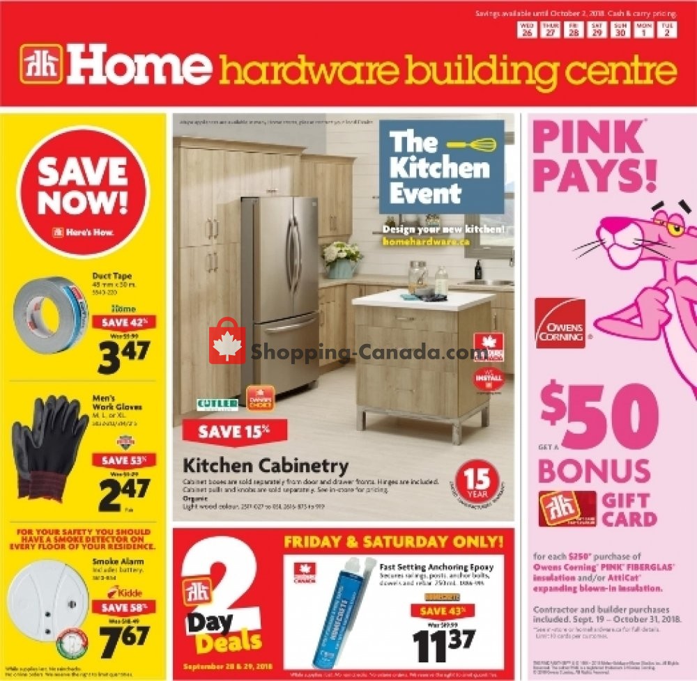 Home Hardware flyer from Wednesday September 26, 2018 to Tuesday October 2, 2018 - page 1
