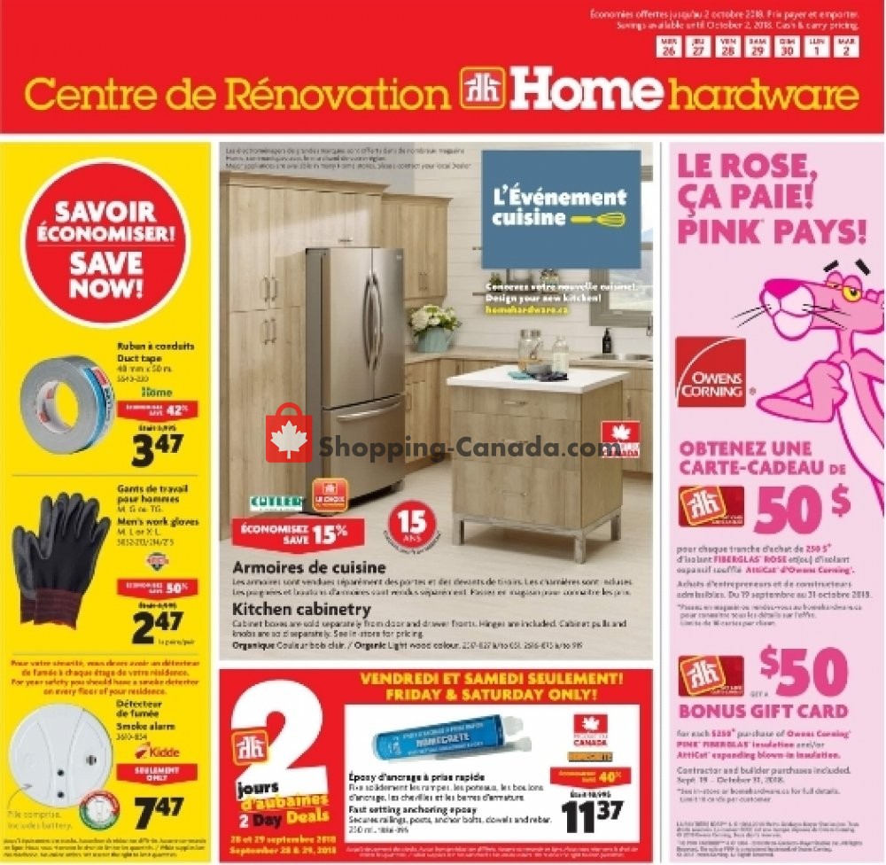 Home Hardware flyer from Wednesday September 26, 2018 to Tuesday October 2, 2018 - page 1