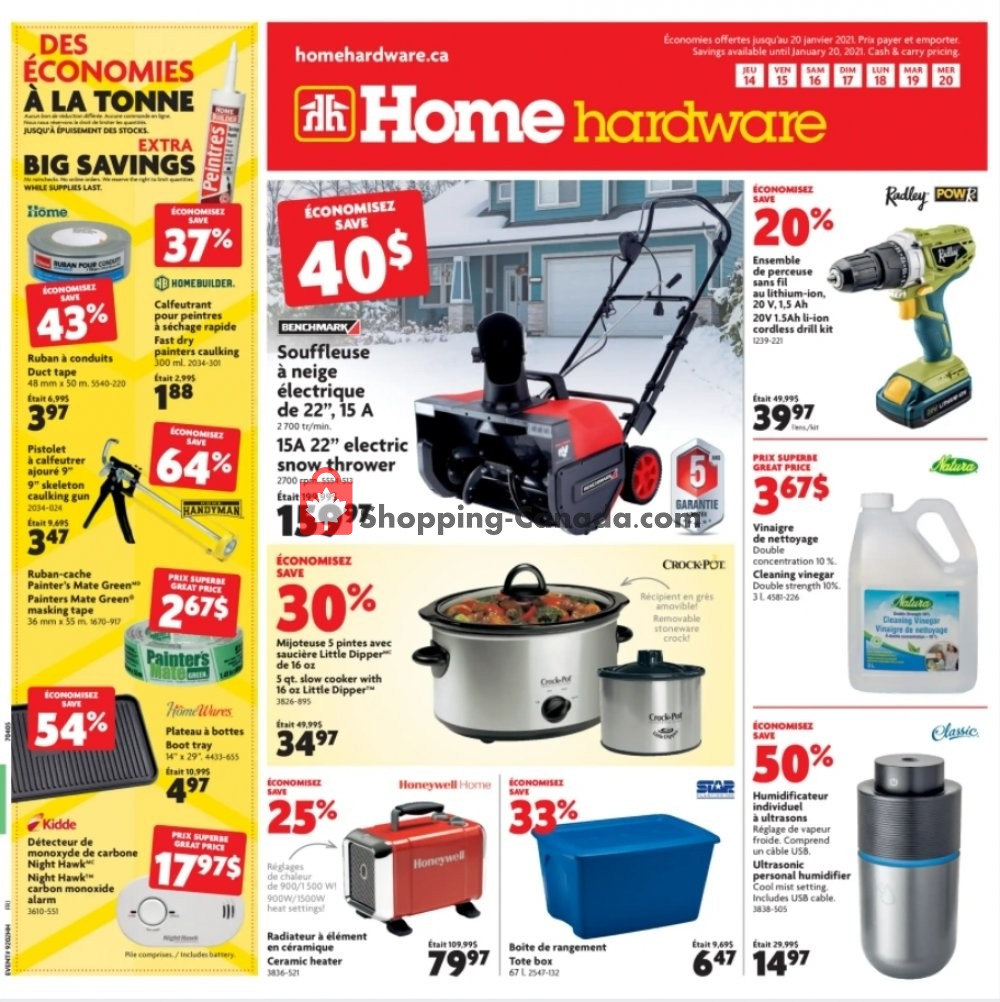 Home Hardware flyer from Thursday January 14, 2021 to Wednesday January 20, 2021 - page 1