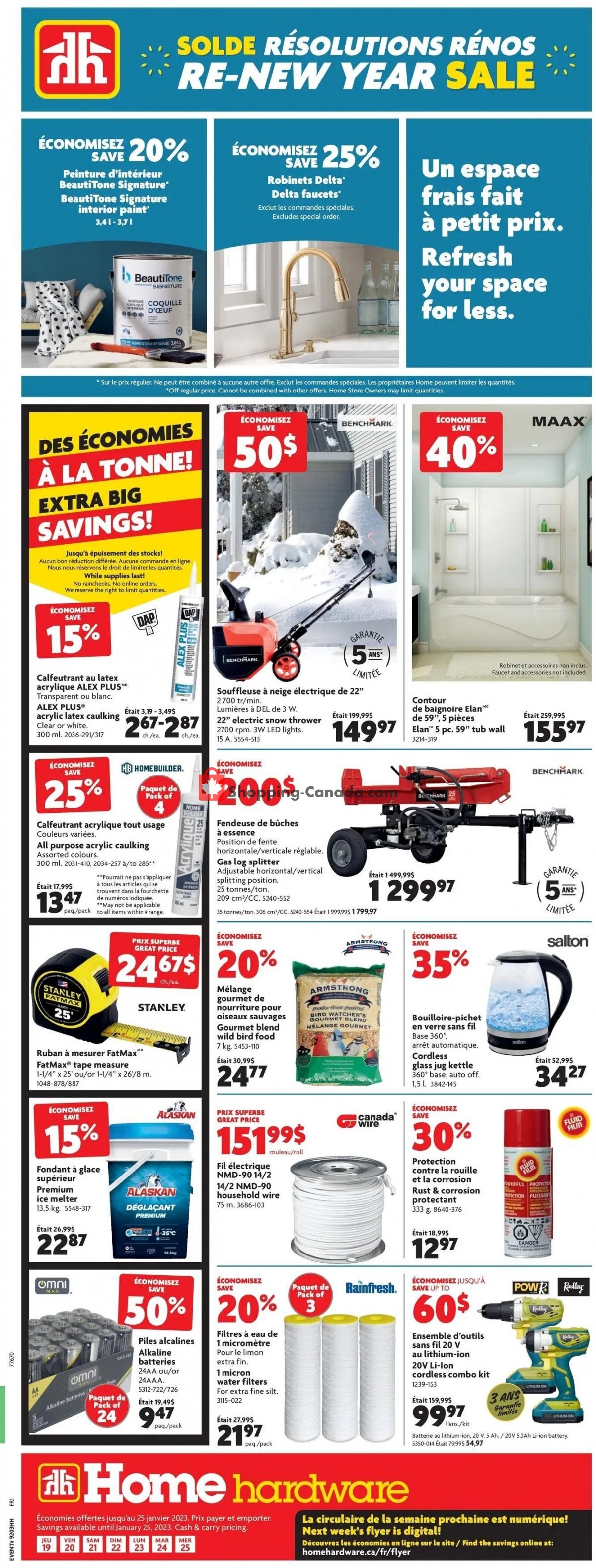 Home Hardware flyer from Thursday January 19, 2023 to Wednesday January 25, 2023 - page 1