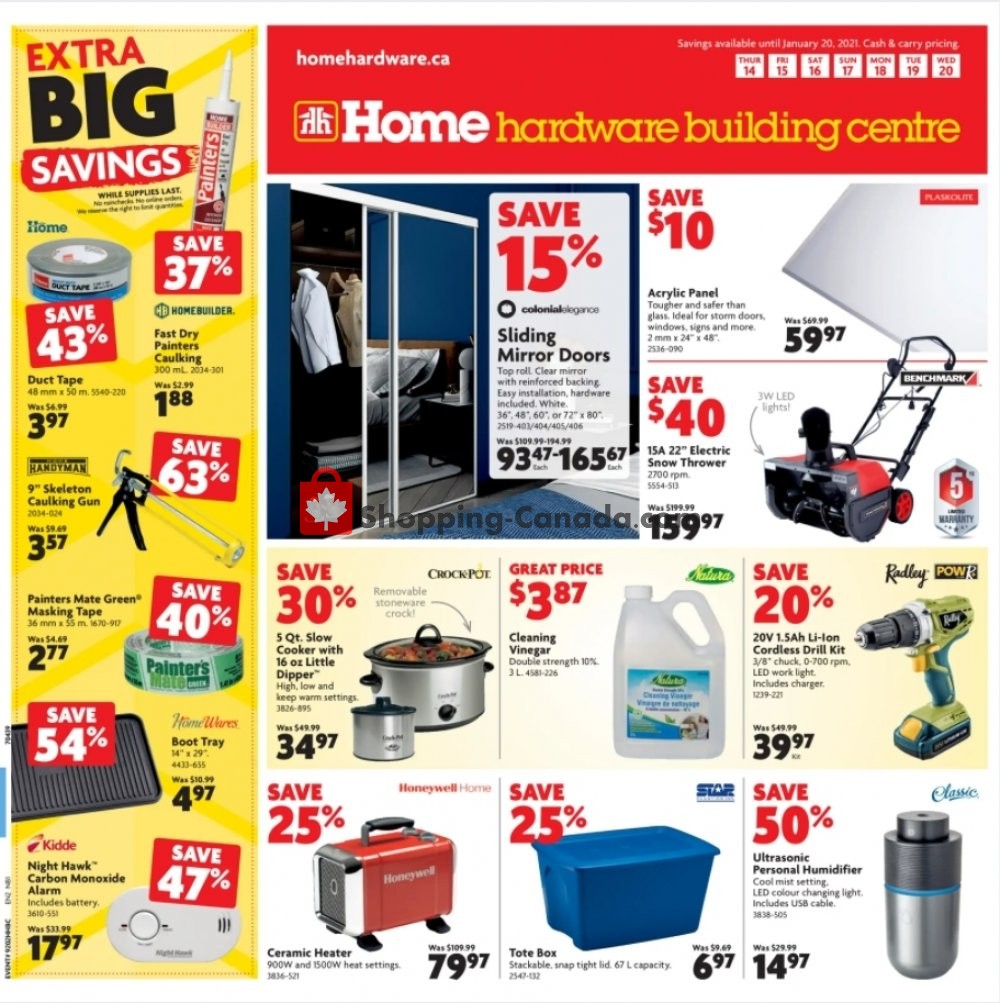 Home Hardware flyer from Thursday January 14, 2021 to Wednesday January 20, 2021 - page 1