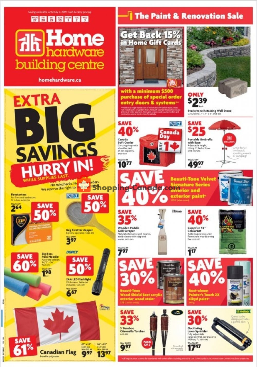 Home Hardware flyer from Thursday June 27, 2019 to Wednesday July 3, 2019 - page 1