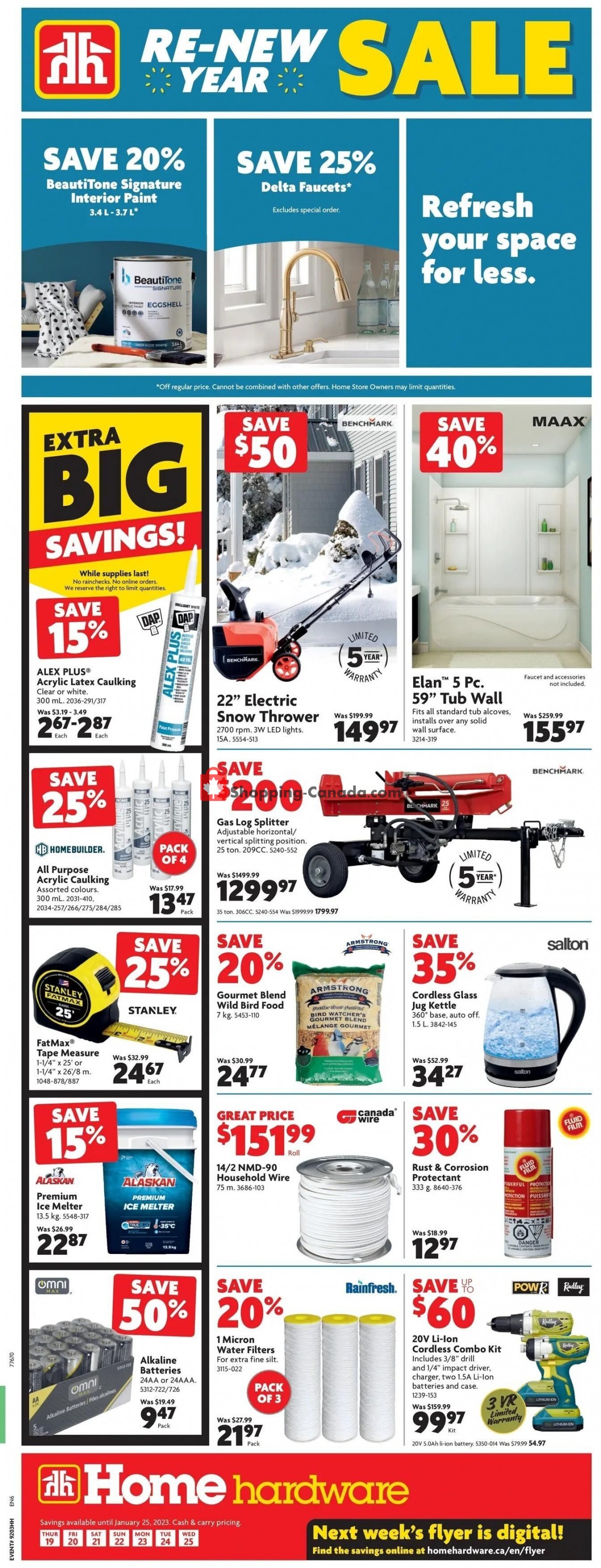 Home Hardware flyer from Thursday January 19, 2023 to Wednesday January 25, 2023 - page 1