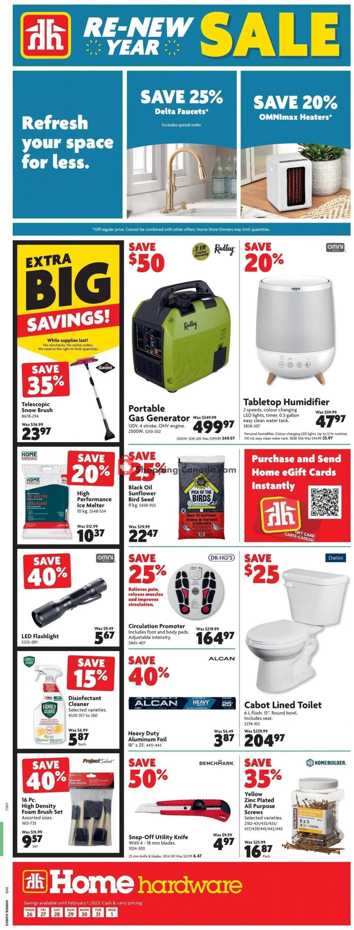 Home Hardware flyer from Thursday January 26, 2023 to Wednesday February 1, 2023 - page 1
