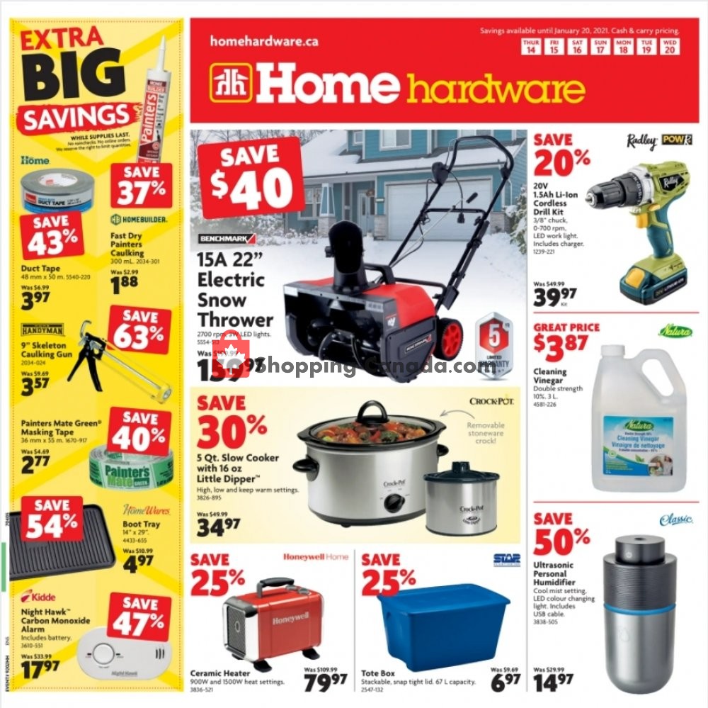 Home Hardware flyer from Thursday January 14, 2021 to Wednesday January 20, 2021 - page 1