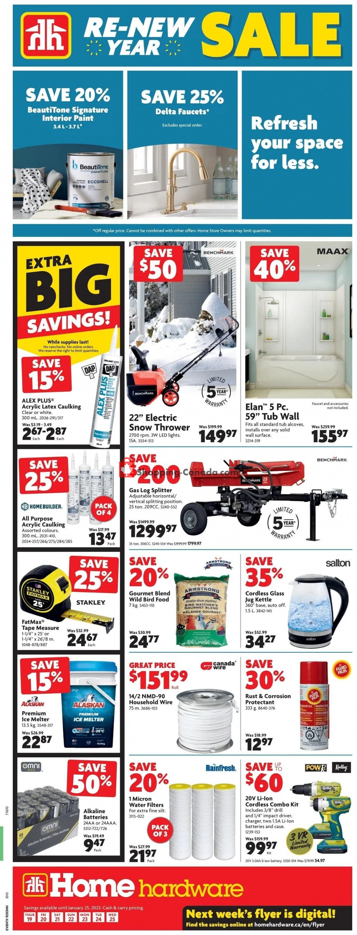 Home Hardware flyer from Thursday January 19, 2023 to Wednesday January 25, 2023 - page 1