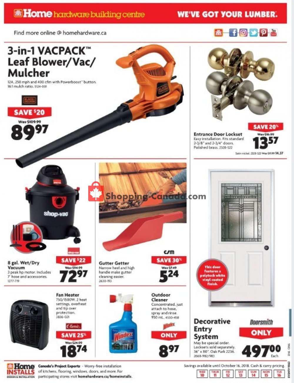 Home Hardware flyer from Wednesday October 10, 2018 to Tuesday October 16, 2018 - page 16