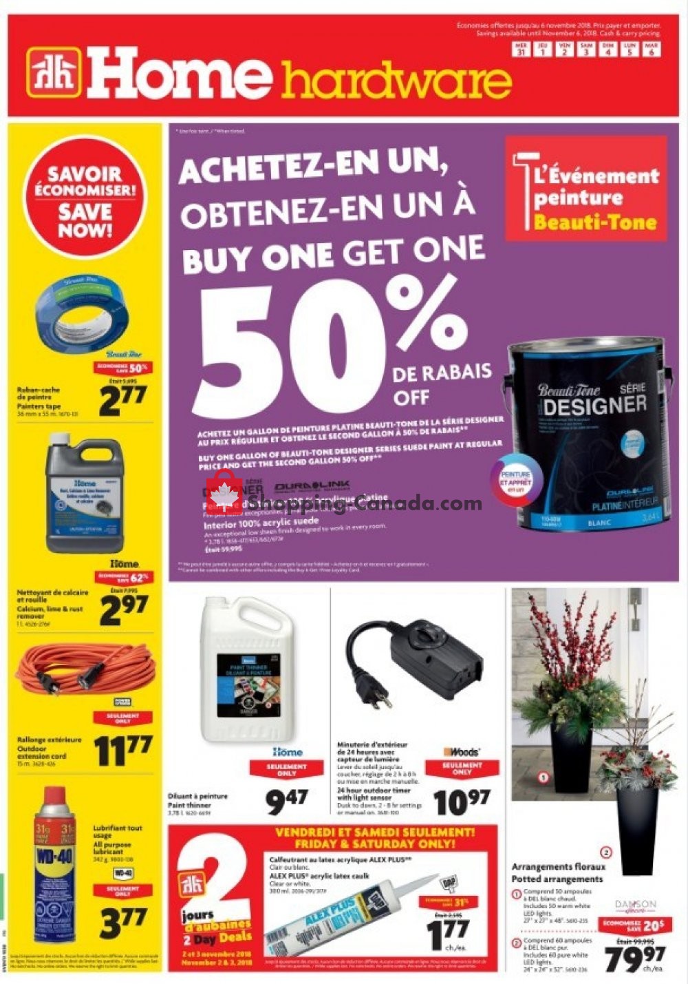 Home Hardware flyer from Wednesday October 31, 2018 to Tuesday November 6, 2018 - page 1