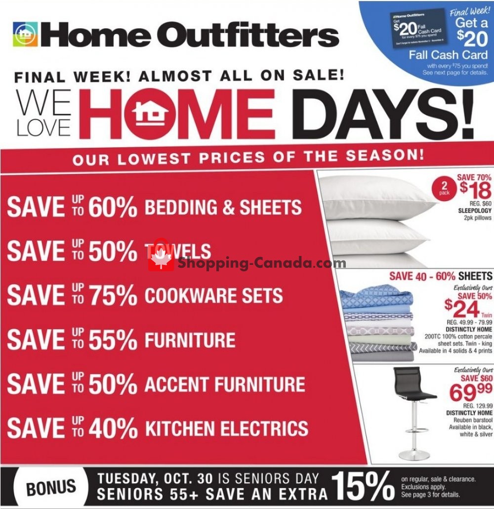 Home Outfitters flyer from Friday October 26, 2018 to Thursday November 1, 2018 - page 1
