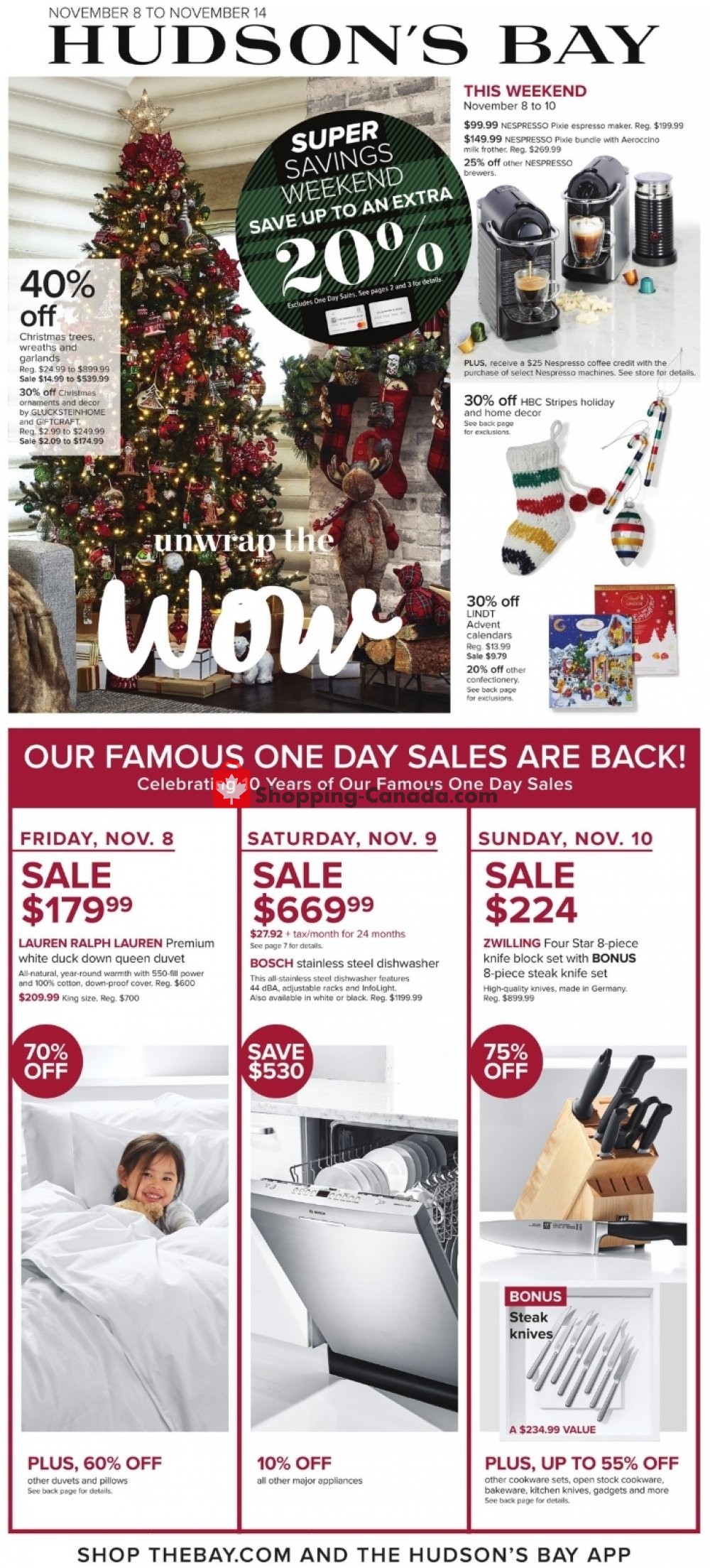 Hudson's Bay flyer from Friday November 8, 2019 to Thursday November 14, 2019 - page 1
