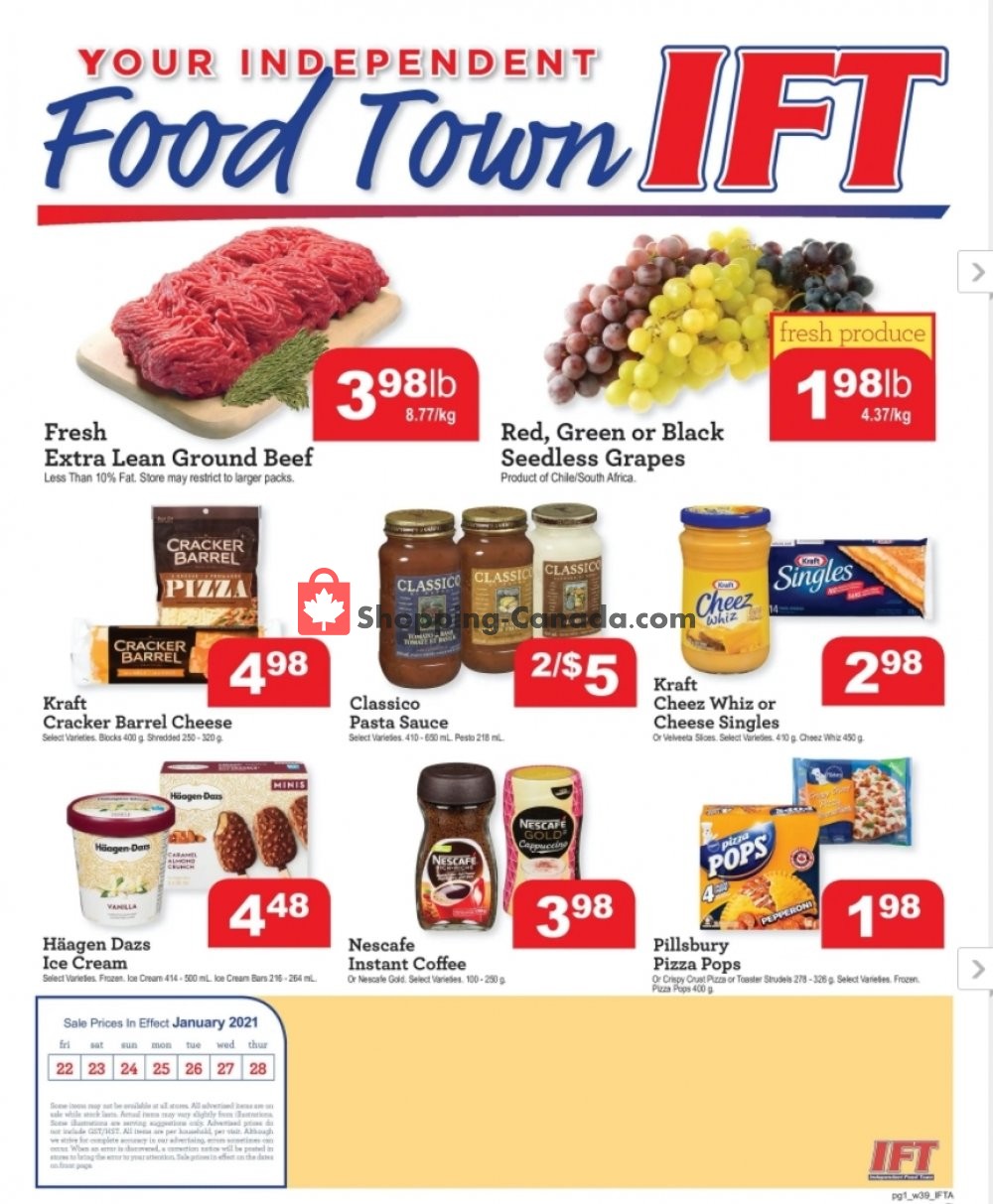 IFT Independent Food Town flyer from Friday January 22, 2021 to Thursday January 28, 2021 - page 1