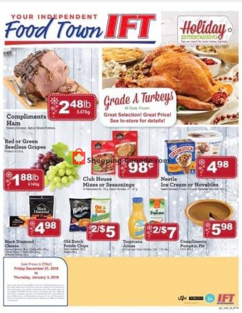 IFT Independent Food Town flyer from Friday December 21, 2018 to Thursday January 3, 2019 - page 1