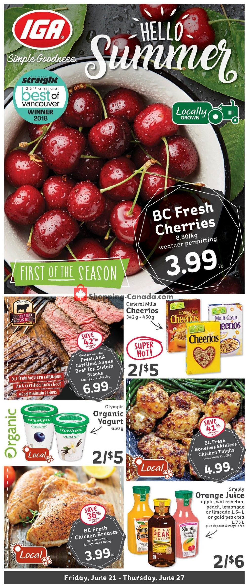 IGA Extra flyer from Friday June 21, 2019 to Thursday June 27, 2019 - page 1