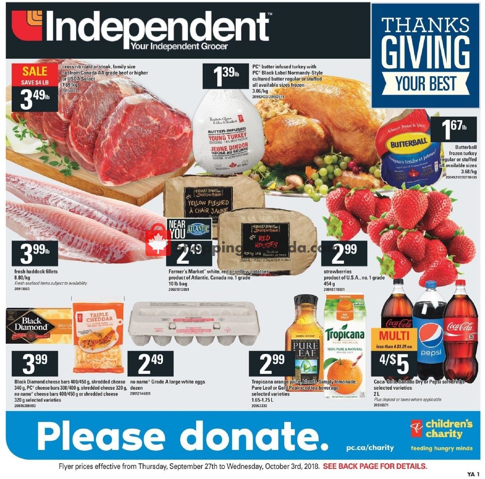 Your Independent Grocer flyer from Thursday September 27, 2018 to Wednesday October 3, 2018 - page 1