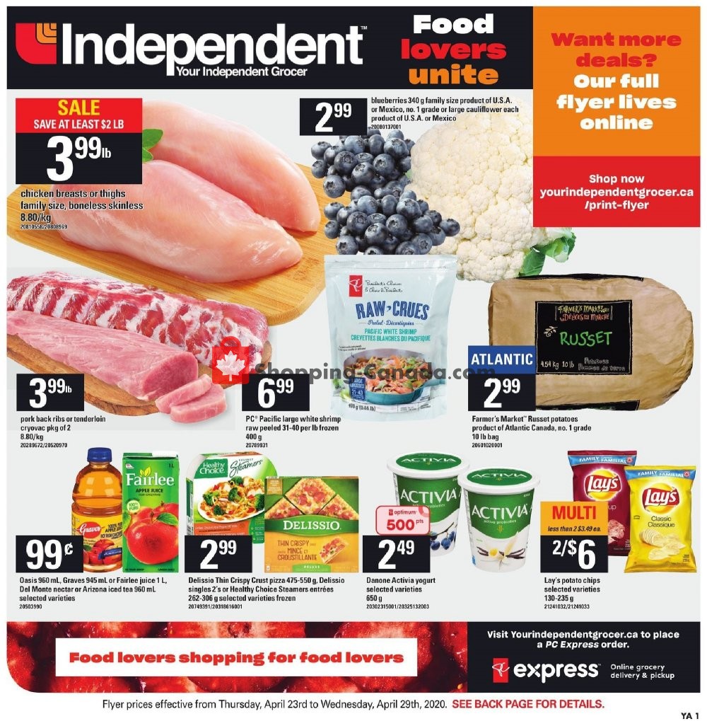 Your Independent Grocer flyer from Thursday April 23, 2020 to Wednesday April 29, 2020 - page 1