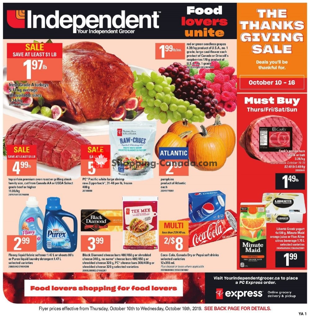 Your Independent Grocer flyer from Thursday October 10, 2019 to Wednesday October 16, 2019 - page 1