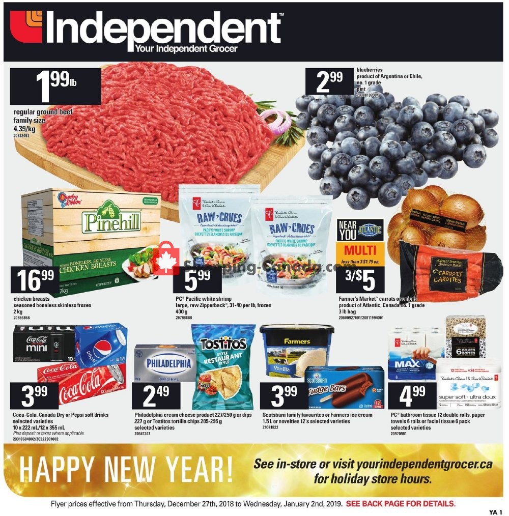 Your Independent Grocer flyer from Thursday December 27, 2018 to Wednesday January 2, 2019 - page 1