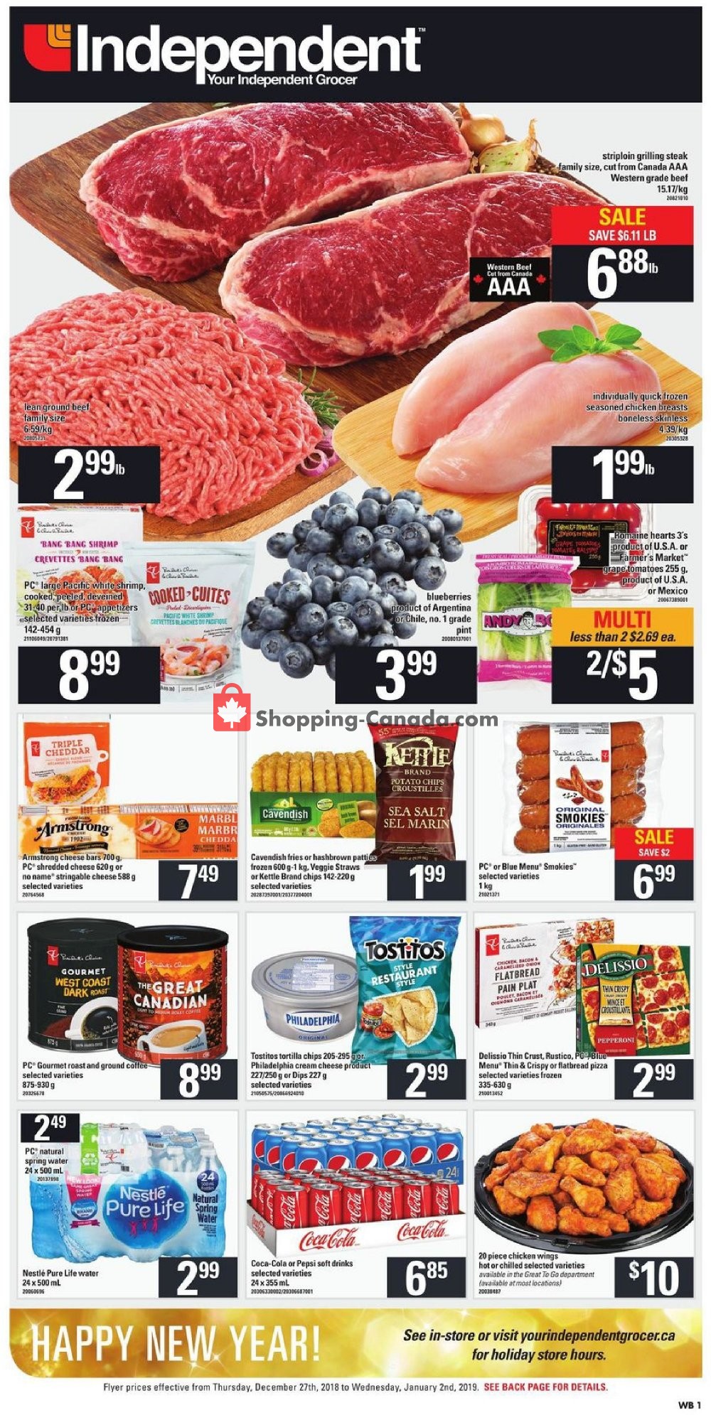 Your Independent Grocer flyer from Thursday December 27, 2018 to Wednesday January 2, 2019 - page 1