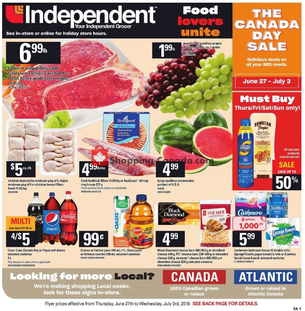 Your Independent Grocer flyer from Thursday June 27, 2019 to Wednesday July 3, 2019 - page 1