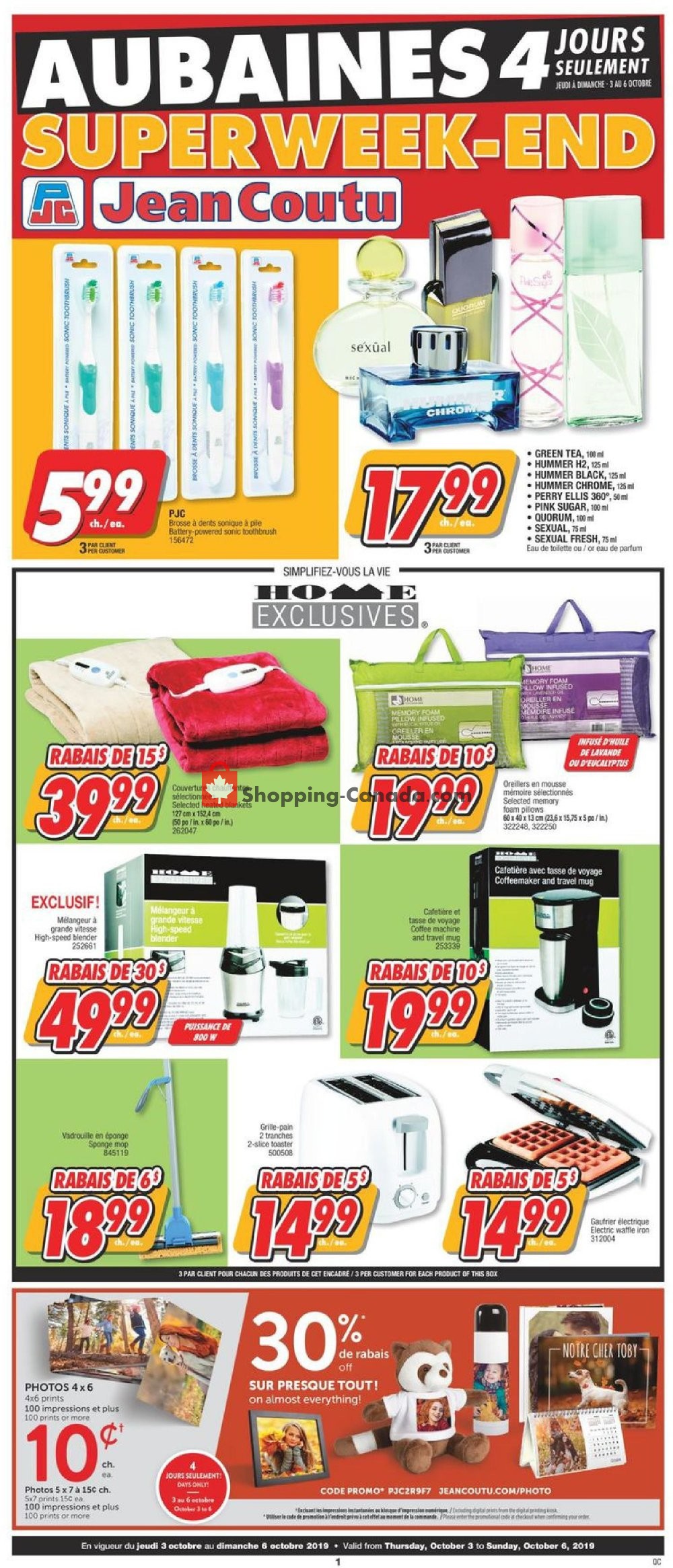 Jean Coutu Pharmacy flyer from Thursday October 3, 2019 to Sunday October 6, 2019 - page 1