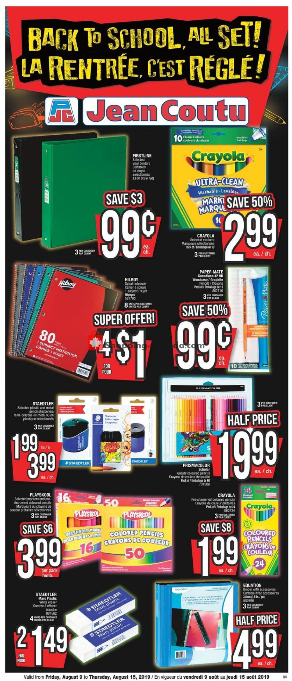 Jean Coutu Pharmacy flyer from Friday August 9, 2019 to Thursday August 15, 2019 - page 1