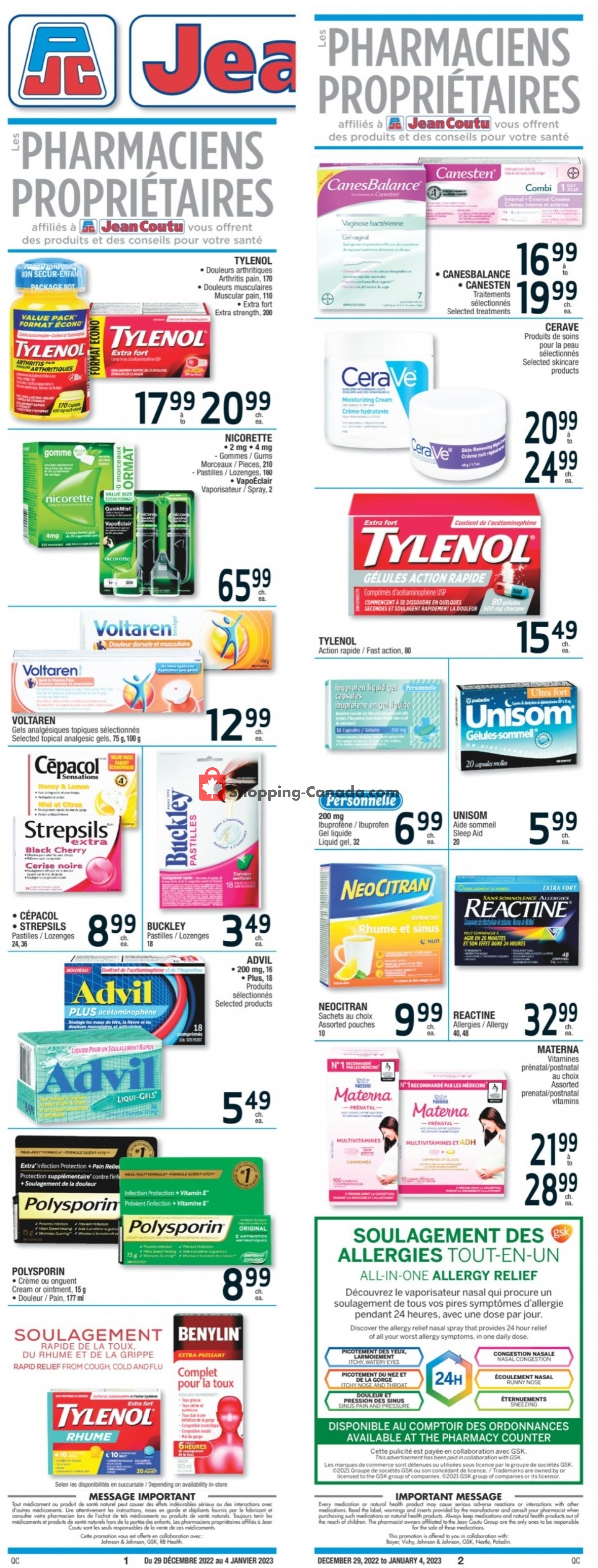 Jean Coutu Pharmacy Canada, flyer (Bonne Annee 2023 QC) December
