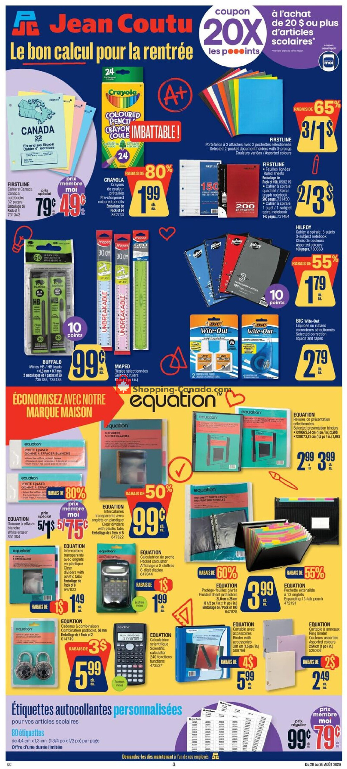 Jean Coutu Pharmacy flyer from Thursday August 20, 2026 to Wednesday August 26, 2026 - page 1