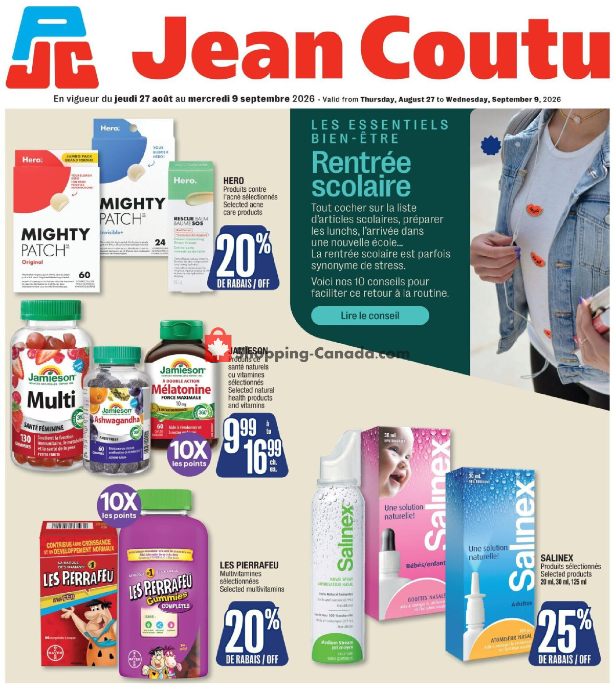 Jean Coutu Pharmacy flyer from Thursday August 27, 2026 to Wednesday September 9, 2026 - page 1