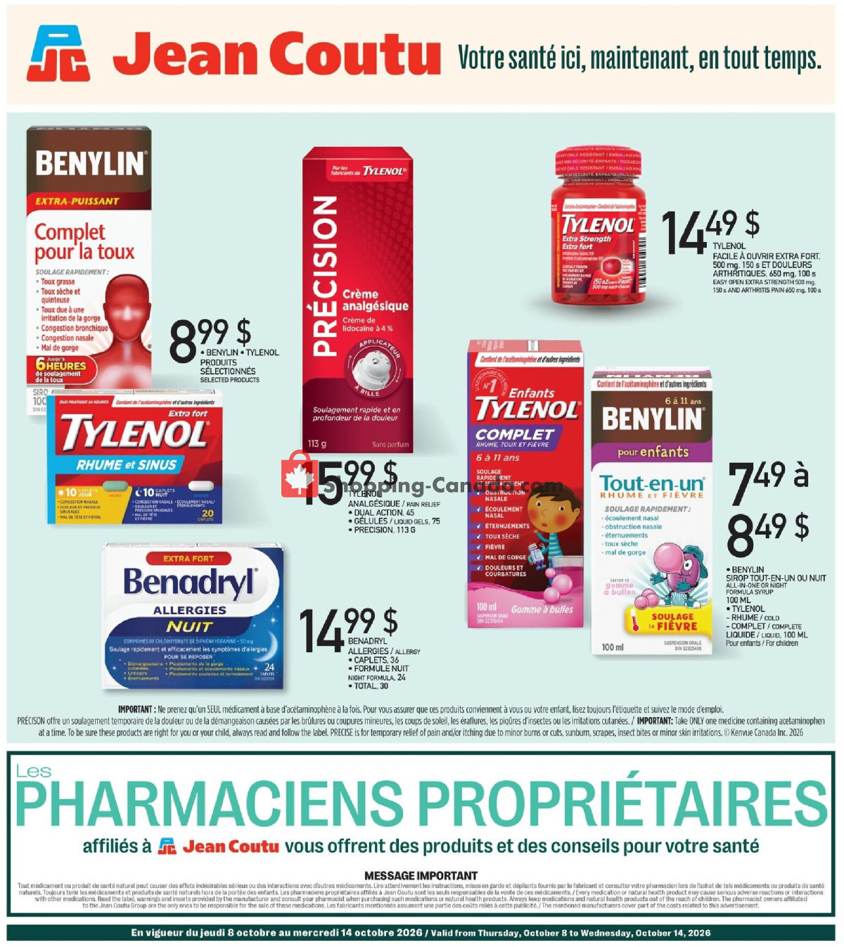 Jean Coutu Pharmacy flyer from Thursday October 8, 2026 to Wednesday October 14, 2026 - page 1