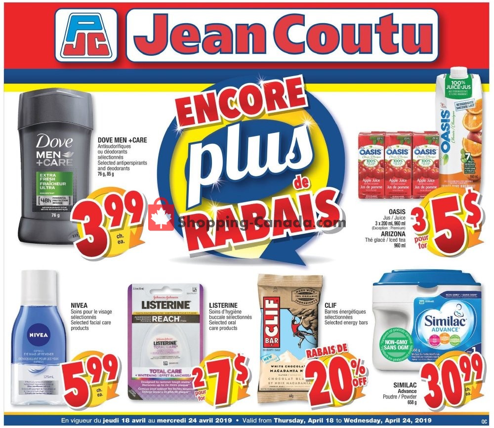Jean Coutu Pharmacy flyer from Thursday April 18, 2019 to Wednesday April 24, 2019 - page 1