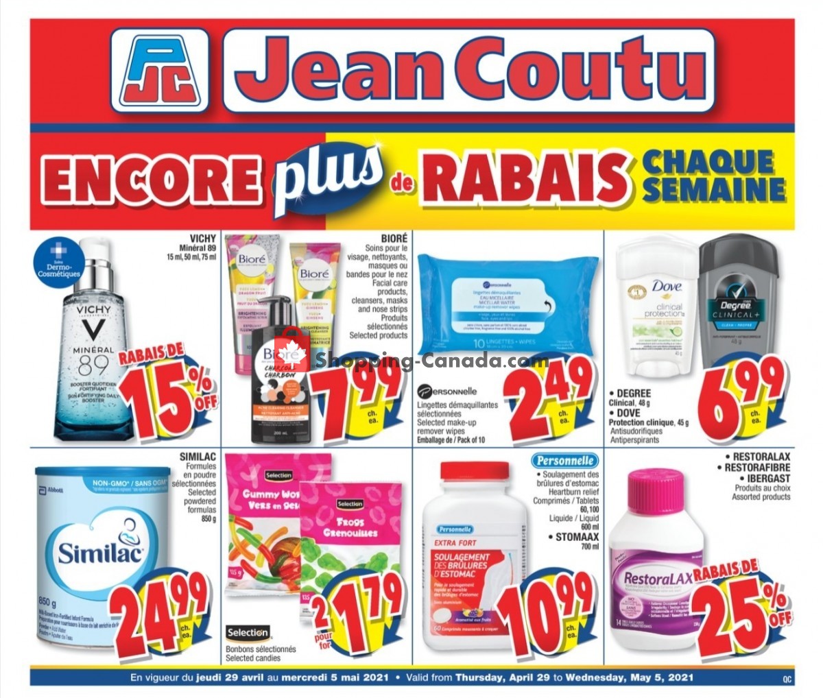Jean Coutu Pharmacy flyer from Thursday April 29, 2021 to Wednesday May 5, 2021 - page 1