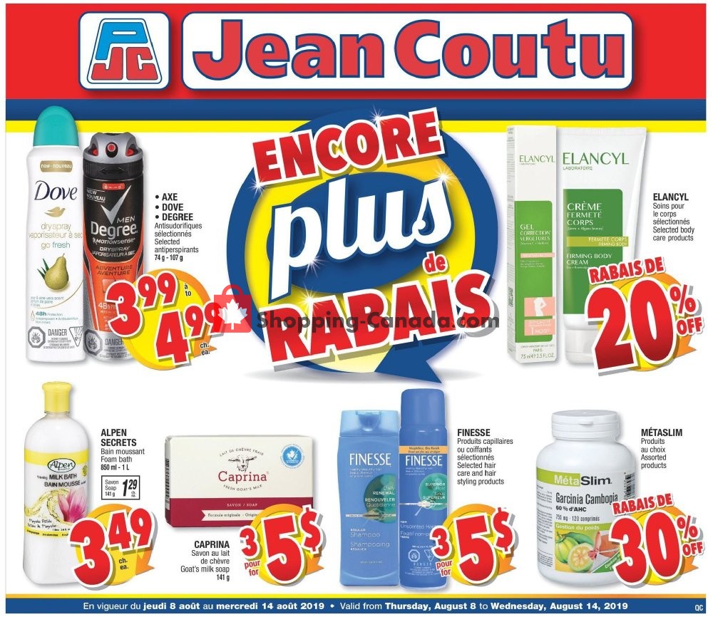 Jean Coutu Pharmacy flyer from Thursday August 8, 2019 to Wednesday August 14, 2019 - page 1