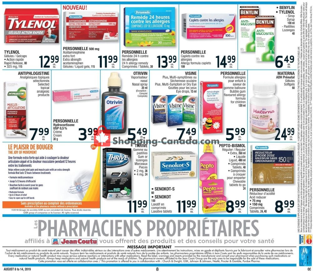 Jean Coutu Pharmacy flyer from Thursday August 8, 2019 to Wednesday August 14, 2019 - page 8