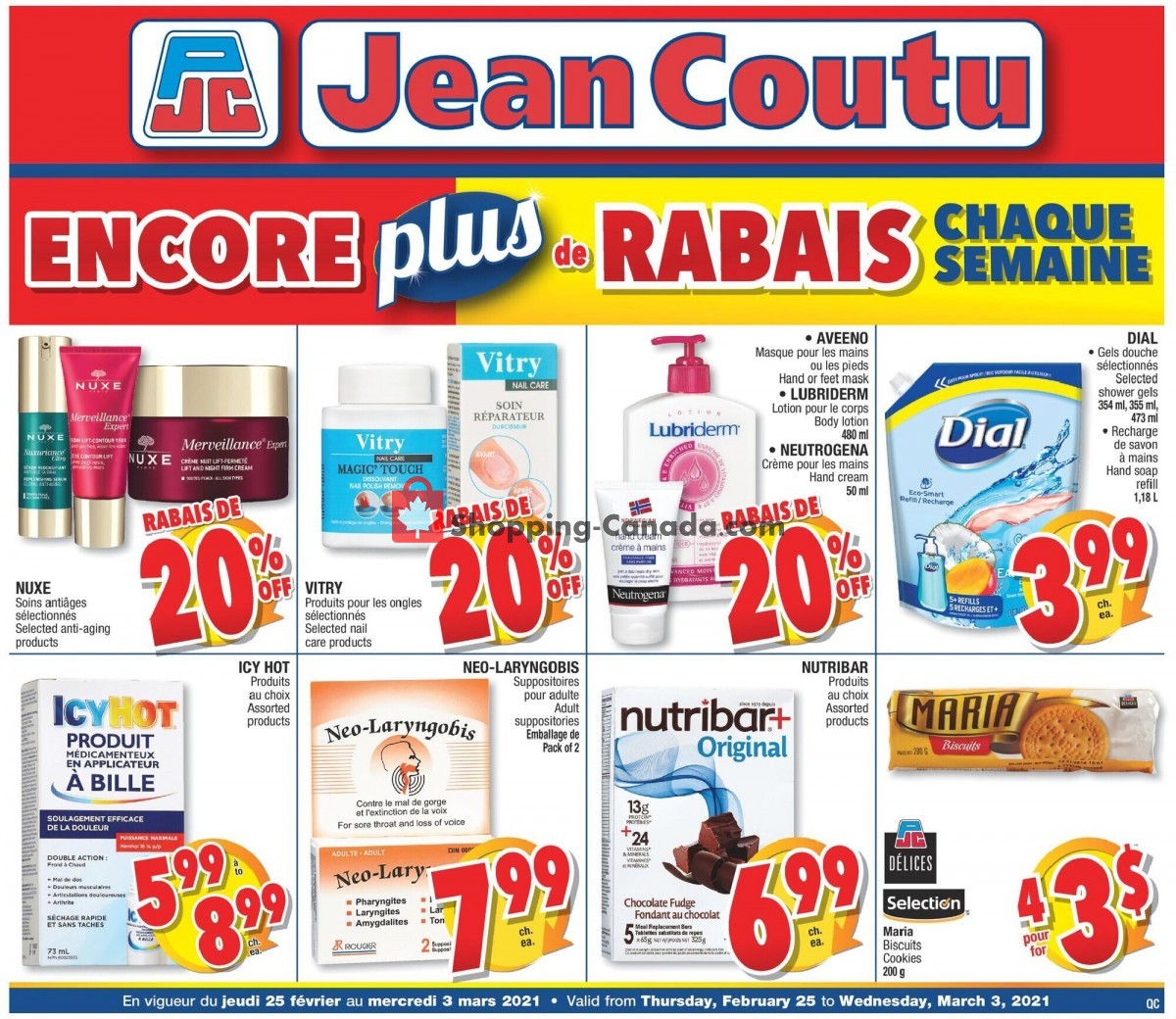 Jean Coutu Pharmacy flyer from Thursday February 25, 2021 to Wednesday March 3, 2021 - page 1