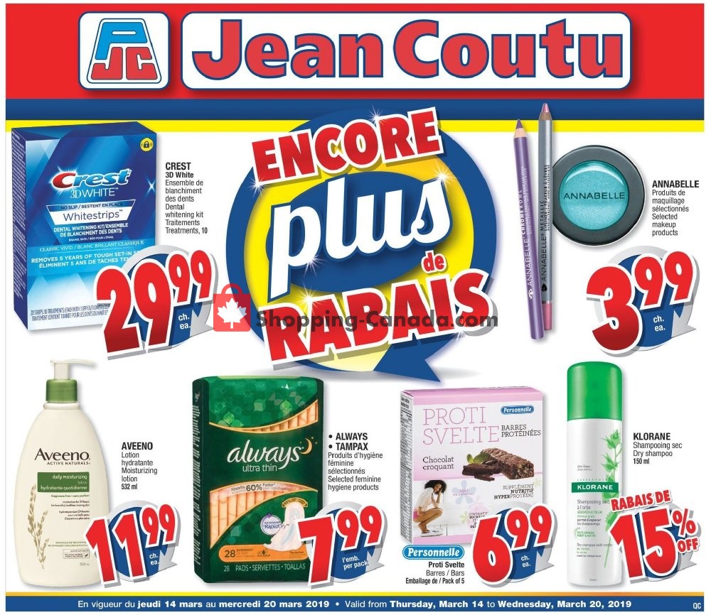 Jean Coutu Pharmacy flyer from Thursday March 14, 2019 to Wednesday March 20, 2019 - page 1