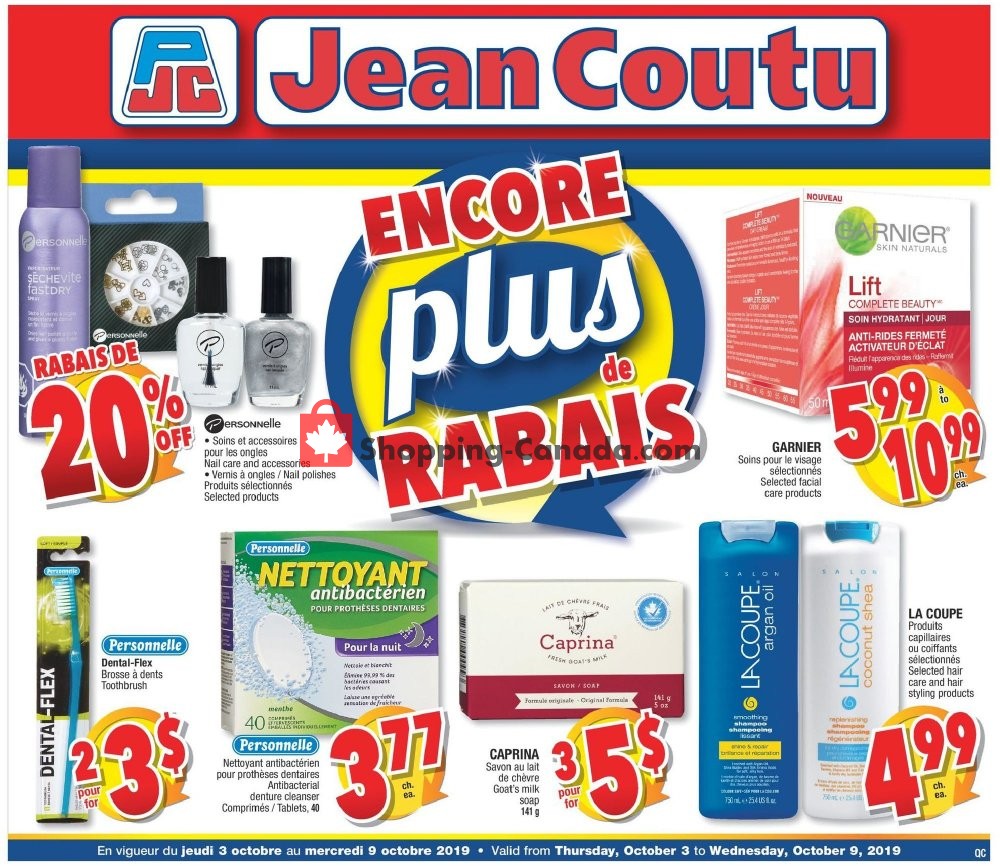 Jean Coutu Pharmacy flyer from Thursday October 3, 2019 to Wednesday October 9, 2019 - page 1