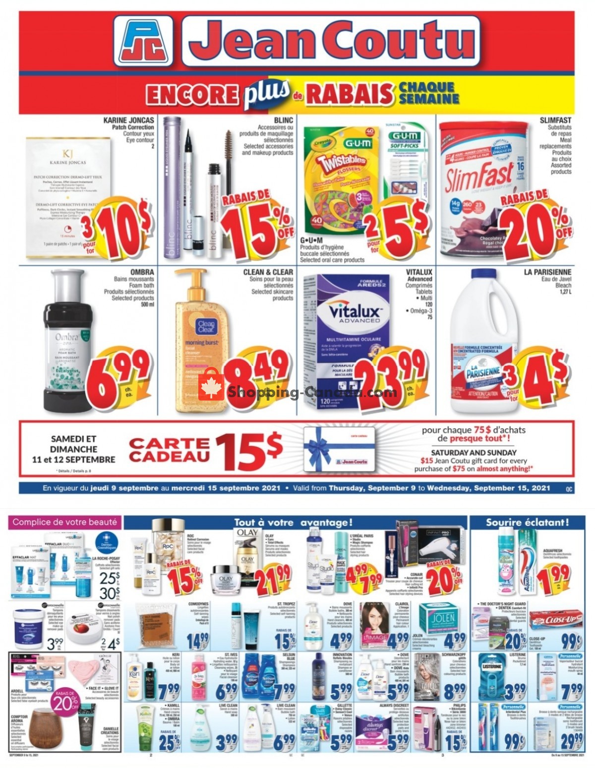 Jean Coutu Pharmacy flyer from Thursday September 9, 2021 to Wednesday September 15, 2021 - page 1