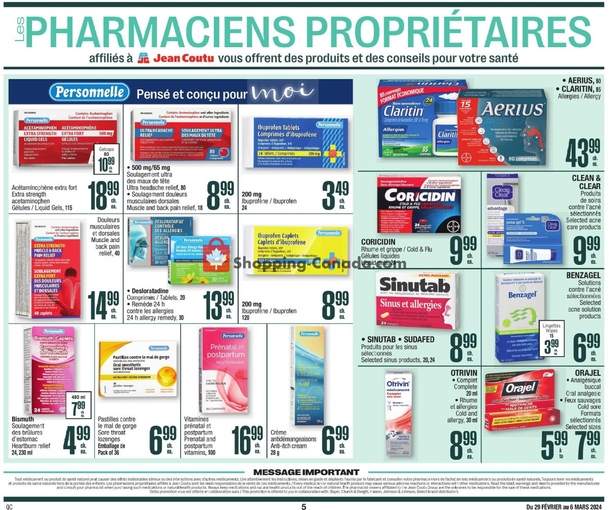 Jean Coutu Pharmacy flyer from Thursday February 29, 2024 to Wednesday March 6, 2024 - page 5