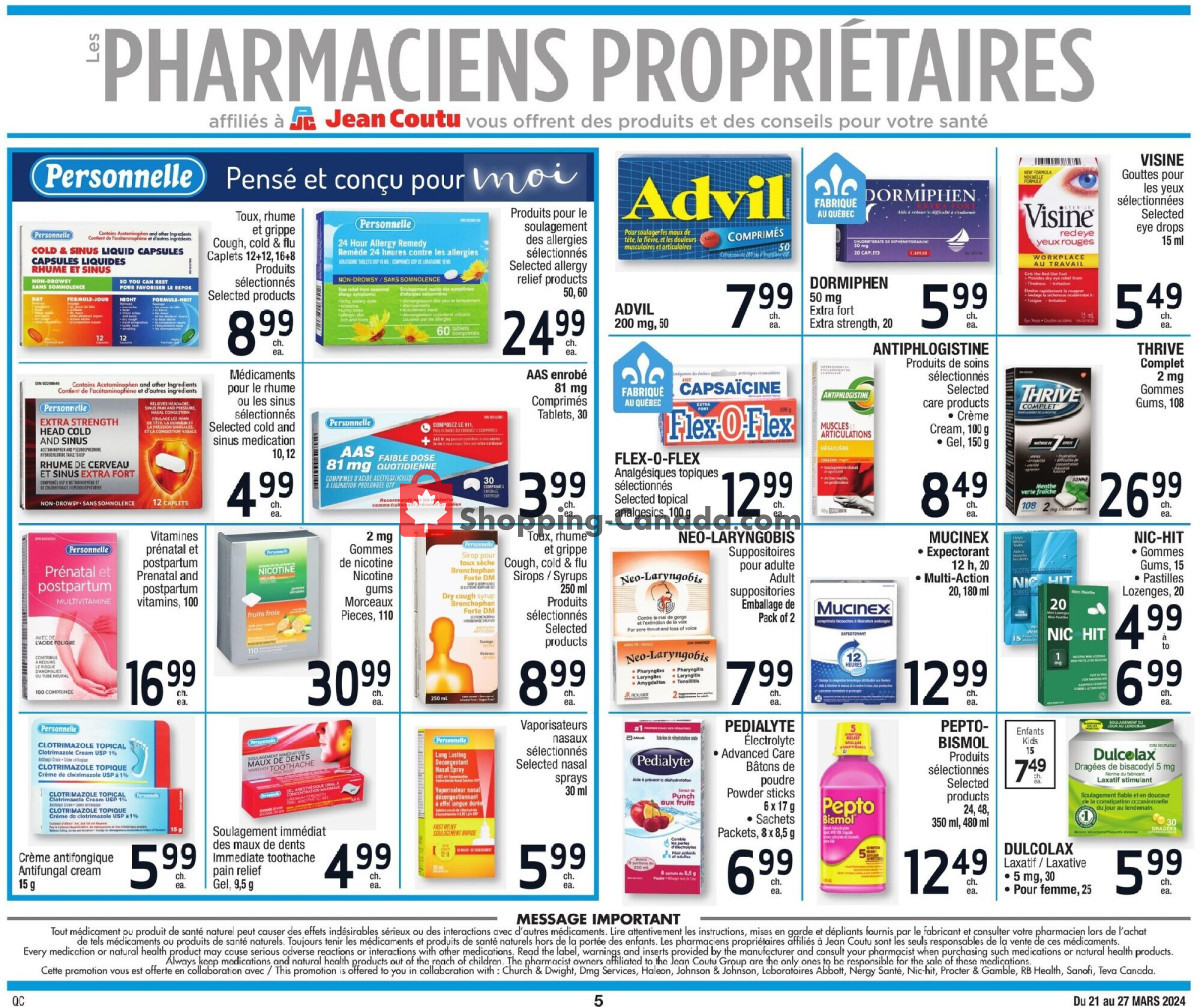 Jean Coutu Pharmacy flyer from Thursday March 21, 2024 to Wednesday March 27, 2024 - page 5