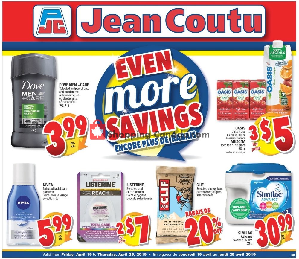 Jean Coutu Pharmacy flyer from Friday April 19, 2019 to Thursday April 25, 2019 - page 1