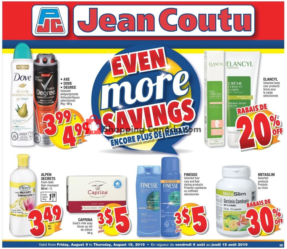 Jean Coutu Pharmacy flyer from Friday August 9, 2019 to Thursday August 15, 2019 - page 1