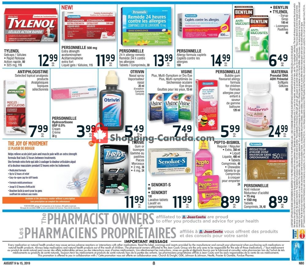 Jean Coutu Pharmacy flyer from Friday August 9, 2019 to Thursday August 15, 2019 - page 8