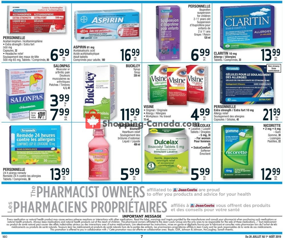 Jean Coutu Pharmacy flyer from Friday July 26, 2019 to Thursday August 1, 2019 - page 7