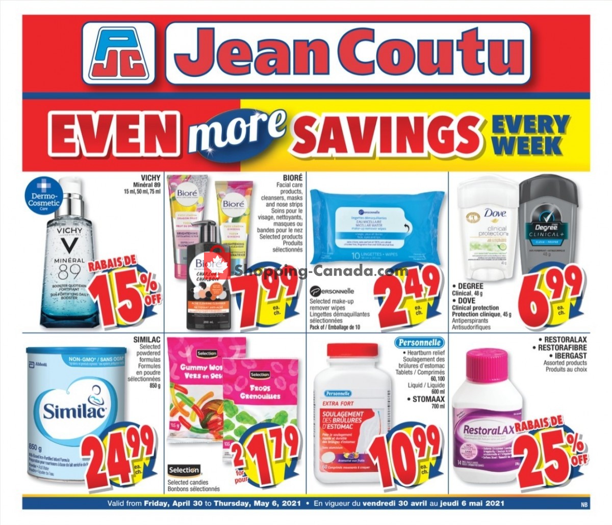 Jean Coutu Pharmacy flyer from Friday April 30, 2021 to Thursday May 6, 2021 - page 1