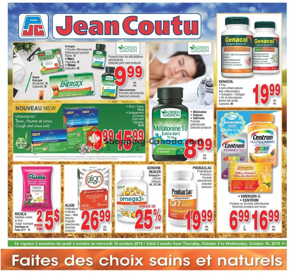 Jean Coutu Pharmacy flyer from Thursday October 3, 2019 to Wednesday October 16, 2019 - page 1