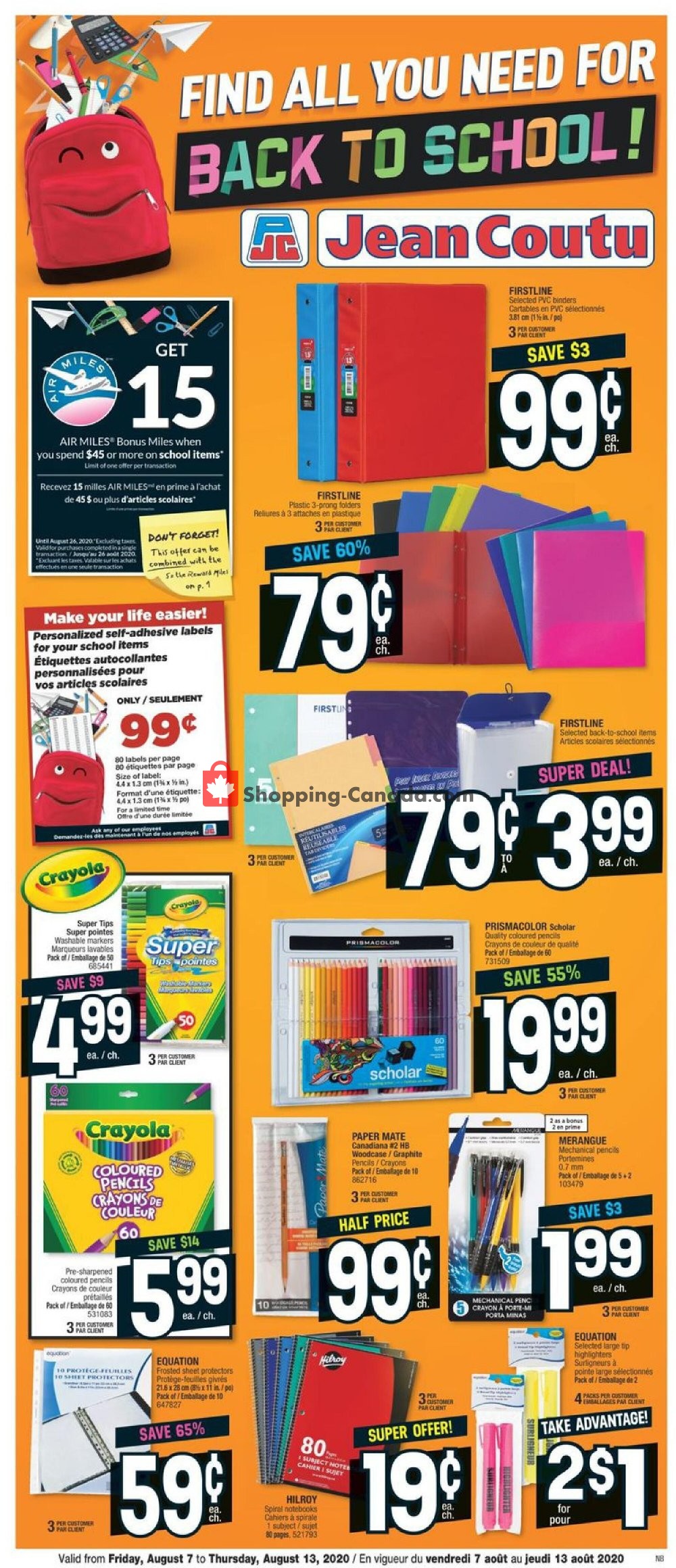 Jean Coutu Pharmacy flyer from Friday August 7, 2020 to Thursday August 13, 2020 - page 1