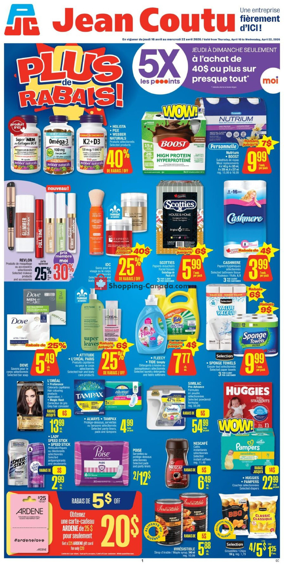 Jean Coutu Pharmacy flyer from Thursday April 16, 2026 to Wednesday April 22, 2026 - page 1