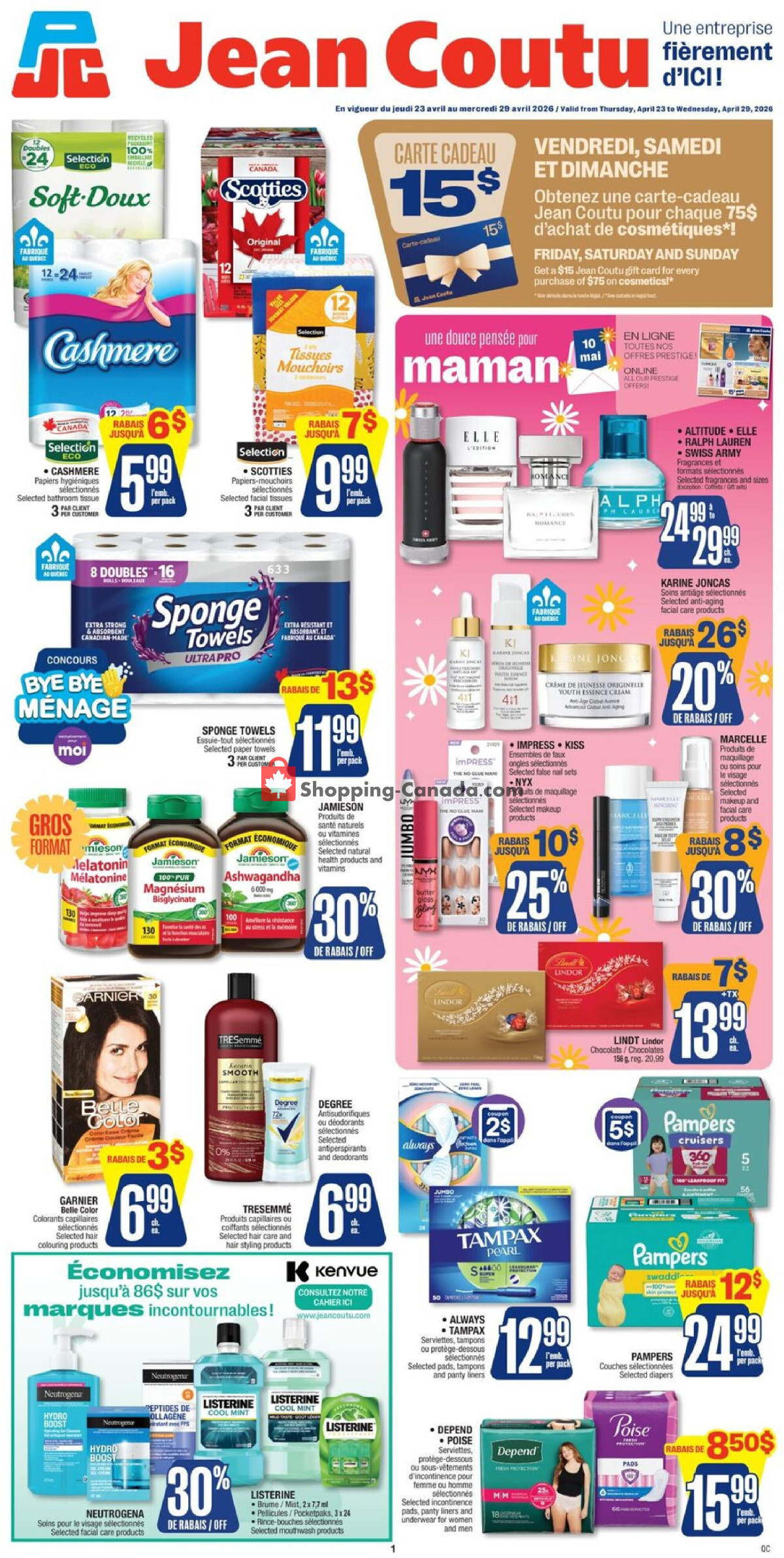 Jean Coutu Pharmacy flyer from Thursday April 23, 2026 to Wednesday April 29, 2026 - page 1