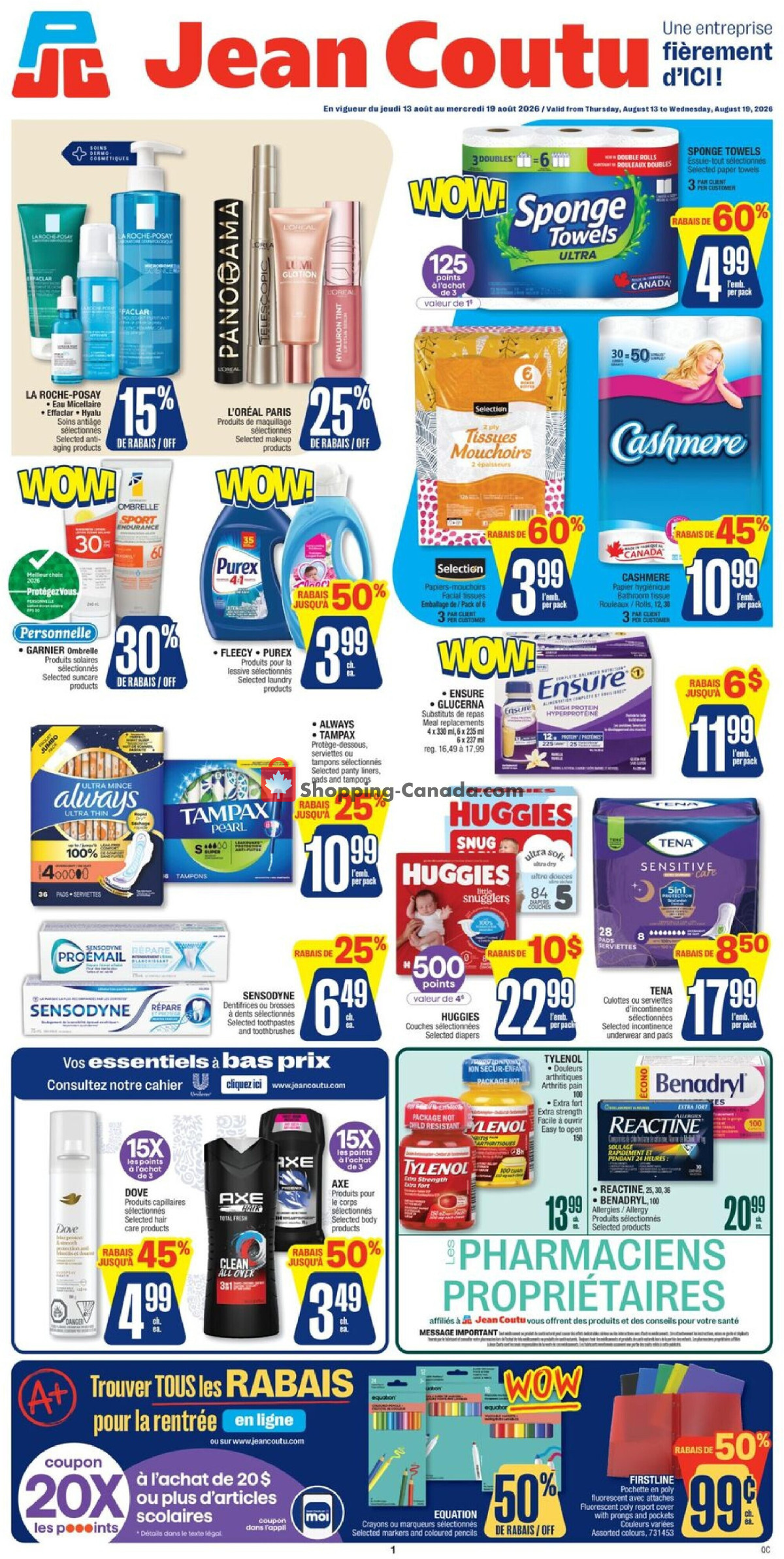 Jean Coutu Pharmacy flyer from Thursday August 13, 2026 to Wednesday August 19, 2026 - page 1